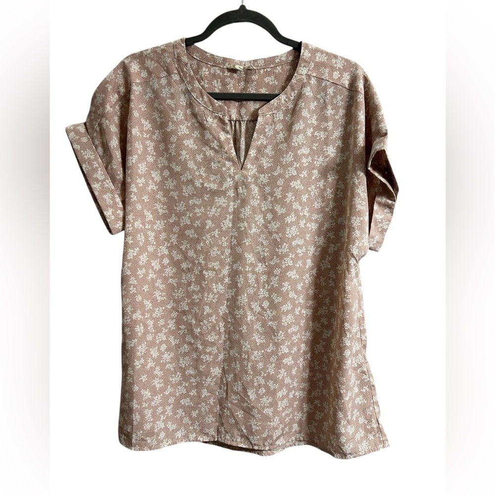 Cotton Bleu Women’s Light Pink Floral Print Short Sleeve Blouse
